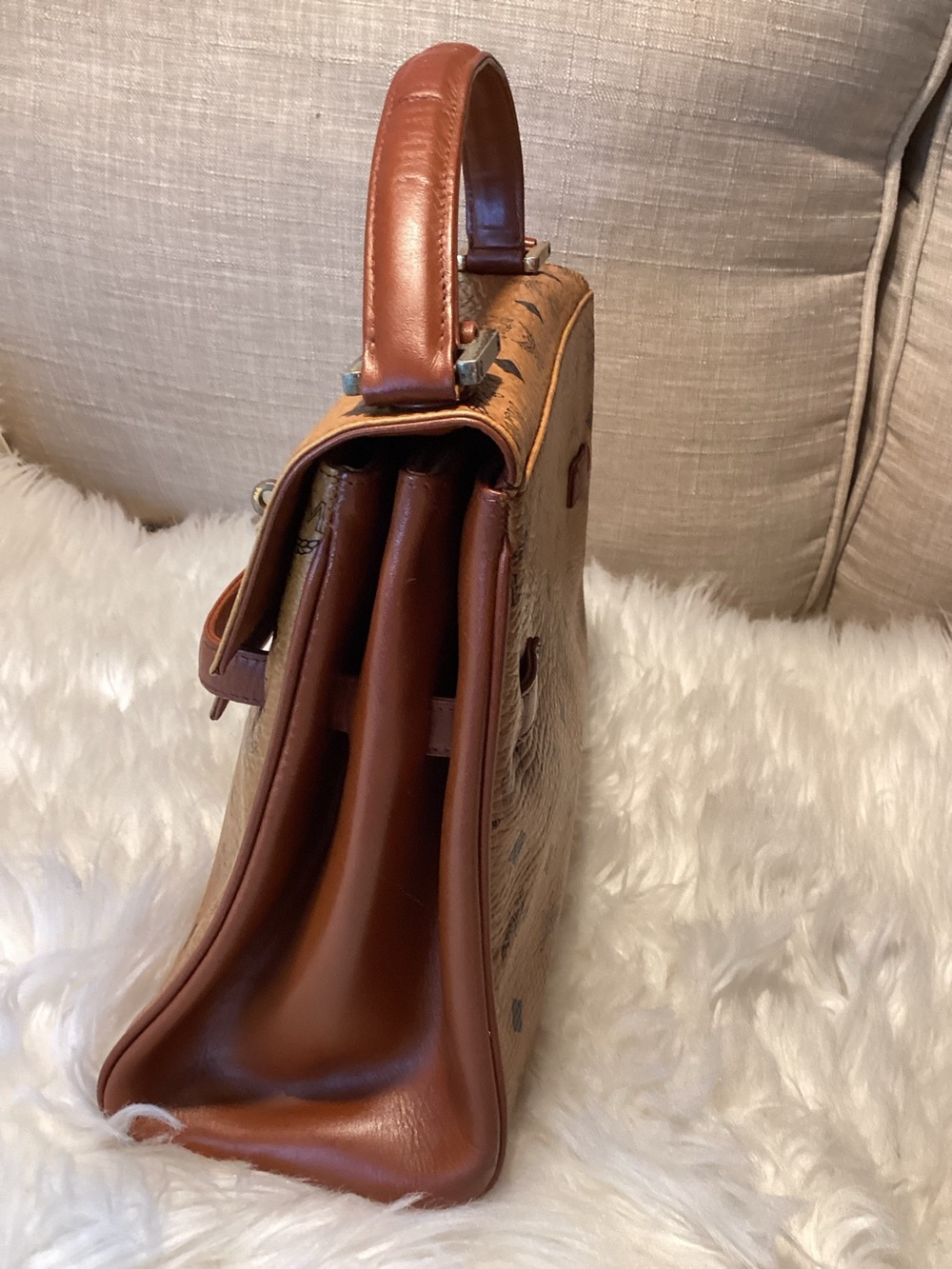 Vintage MCM Cognac Visetos Logo Top-Handle Bag - Picture 3 of 15